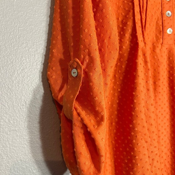 NY Collection Tunic Blouse Roll-Tab Sleeve Textured Button Up Orange 1X - Picture 4 of 6